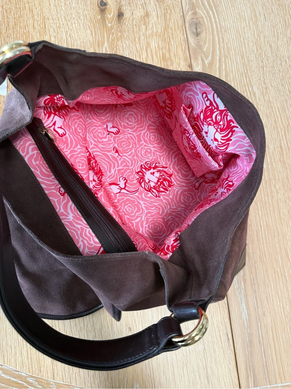 Vintage Lilly Pulitzer Chocolate Brown Suede Lion Head Hobo Shoulder Bag